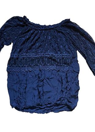 Елегантна синя блуза з шовком та мереживом, l-xl