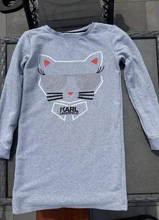 Дитячя трикотажна сукня-світшот сірого кольору від бренду karl lagerfeld kids. розмір 14/156