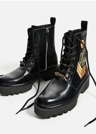 Ботинки кожа в стиле милитари zara