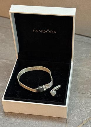 Оригінальний браслет pandora moments mesh срібло 925 + підвіска серце 🎁