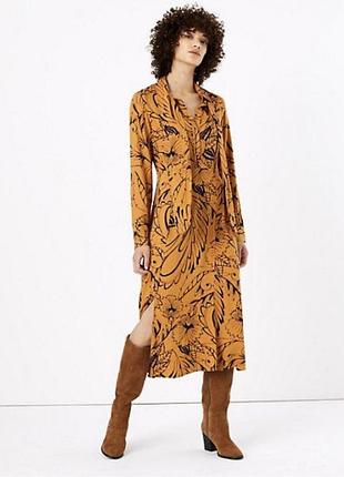 Cукня міді гірчичного кольору з завʼязками на шиї marks&spenser