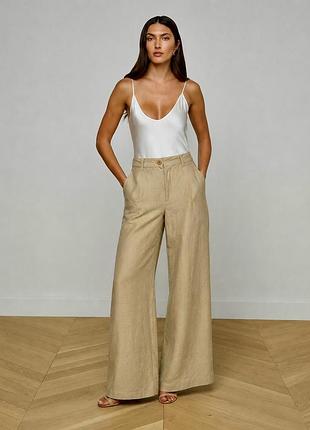 Max mara штани плаццо, широкі кольору хакі із шовку