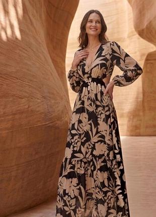 Довга сукня primark в квітковий принт з вирізами на боках натурвльний склад віскоза розмір 14/48
