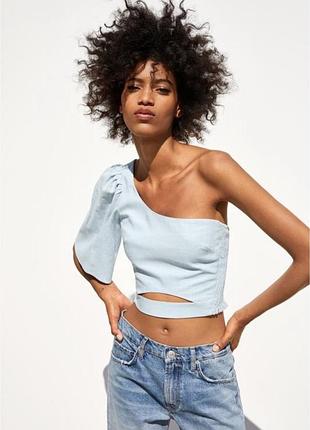 Блакитний топ zara на одне плече
