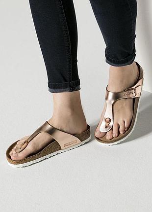 Birkenstocks gizeh birko-flor - metallic ортопедичні шльопанці вєтнамки сандалі анатомічні шкіряні літні рожеві металік золото р. 36 23 см