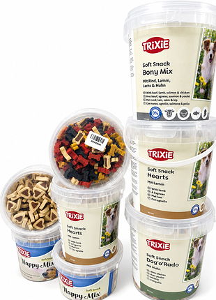 Лакомство для собак trixie soft snack bony mix, лакомство трикси в ведре, сердечка трикси, для дрессировки