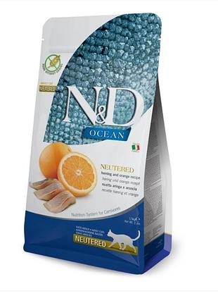 Farmina n&d ocean herring & orange neutered  для стерилізованих кішок та кастрованих котів. фарміна з оселедцем для стерильних