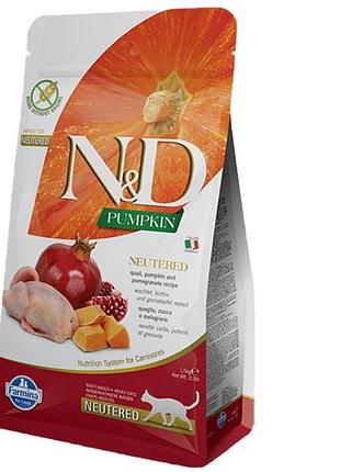 Сухий беззерновий корм для кішок farmina n&d pumpkin quail & pomegranate. фарміна фармина перепелка