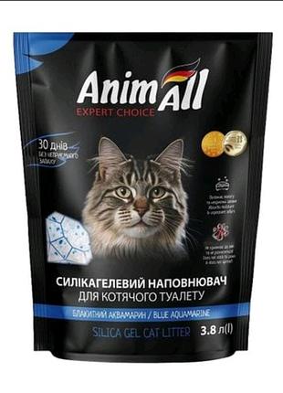 Силикагелевый наполнитель для кошачьего туалета animall из серии "голубой аквамарин". силикагель энимал синий