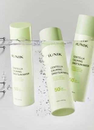 Сонцезахисний крем-флюїд для обличчя spf50+ pa++++ iunik centella calming daily sun water з центелою 120 мл
