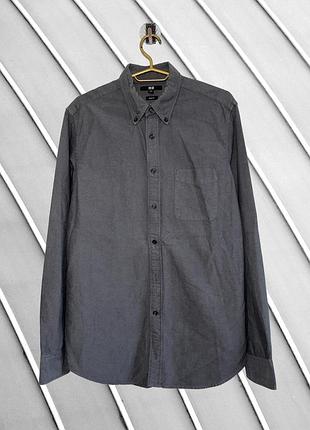 Чоловіча сіра сорочка uniqlo m l 48 50 оригінал юнікло щільна бавовняна сорочка з довгим рукавом 100% бавовна