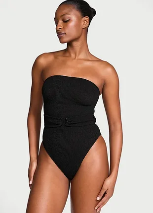 Сплошной купальник монокини victoria's secret swim crinkle belted strapless one-piece swimsuit