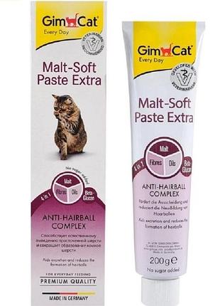 Паста gimcat every day malt-soft paste extra для кошек, выведение шерсти из желудка, 200 г