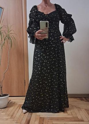 Boohoo шикарное шифоновое платье в пол с приспущенными плечами размер 16