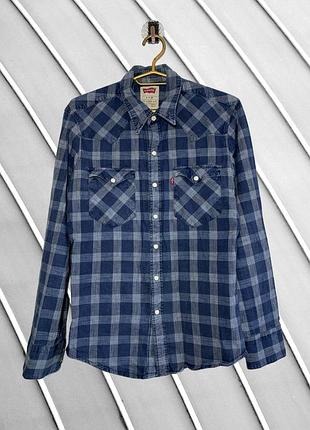 Чоловіча синя сорочка в клітинку levi's s 44 46 оригінал левіс лівайс бавовняна сорочка з довгим рукавом 100% бавовна
