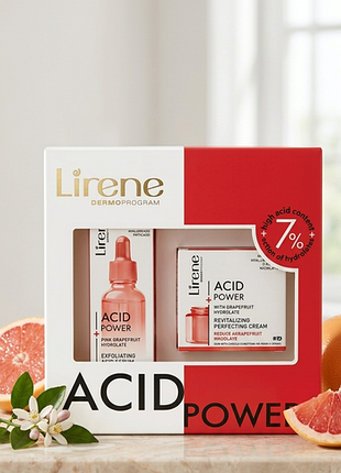 Подарочный набор по уходу за лицом lirene acid power: крем для лица 50 мл + сыворотка для лица 30 мл