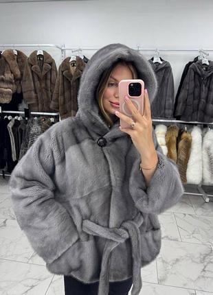 Шуба женская норковая с капюшоном,70 см,с объемным капюшоном
