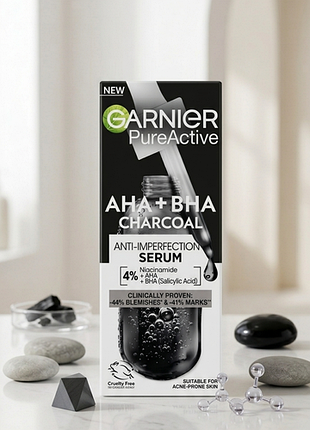 Garnier pure active aha+bha charcoal anti-imperfection serum🌿