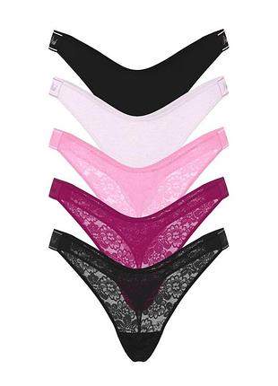 Набір трусиків стринг з 5 шт victoria’s secret оригінал