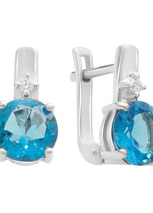 Серебряные серьги proba с натуральным топазом 2.94ct, фианитами (2193647)