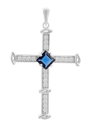 Серебряный крестик proba с сапфиром nano 1.095ct, фианитами (2206576)