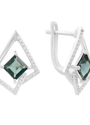 Срібні сережки proba з топазом лондон блю 2.369ct, фіанітами (2204886)