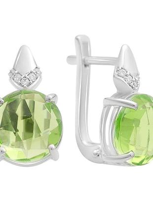 Серебряные серьги proba с хризолітом 6.685ct, фианитами (60002441)