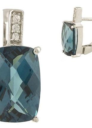 Серебряные серьги proba с топазом лондон блю 6.59ct (1245941)