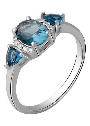Срібне кільце proba з топазом лондон блю 1.38ct, вага виробу 2,82 г (2062547) 18 розмір