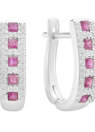 Серебряные серьги proba с натуральным рубином 1.455ct, фианитами (2205173)