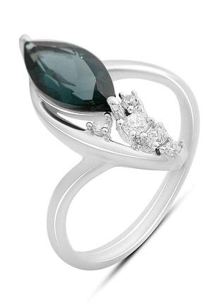 Срібне кільце proba з топазом лондон блю 1.675ct, фіанітами, вага виробу 2,63 г (2213543) 17.5 розмір