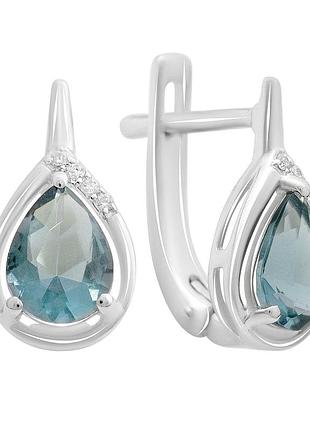 Срібні сережки proba з топазом лондон блю 1.705ct, фіанітами (2213734)