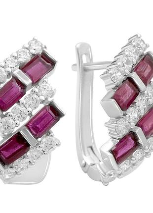 Срібні сережки proba з натуральним рубіном 6.107ct, фіанітами (2205043)