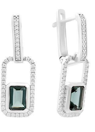Срібні сережки proba з топазом лондон блю 2.516ct, фіанітами (2204732)