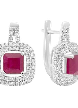 Серебряные серьги proba с натуральным рубином 6.342ct, фианитами (2205012)