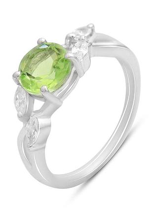Серебряное кольцо proba с хризолітом 1.573ct, фианитами, вес изделия 2,29 гр (60002466) 17 размер