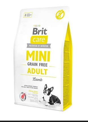 Сухой гипоаллергенный корм brit care mini grain free adult lamb, разработанный специально для взрослых собак миниатюрных пород.