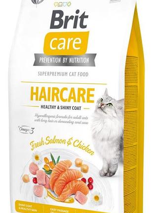 Сухий корм суперпреміум-класу brit care cat gf haircare healthy & shiny coat. бріт кеа  для шкіри та шерсті для котів