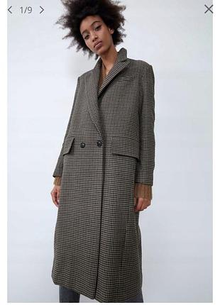 Стильне вовняне пальто zara oversize в гусячу лапку s m