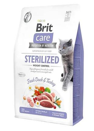 Сухий корм brit care cat gf sterilized weight control (з качкою та індичкою) для стерилізованих котів. бріт кеа для стерилізованих