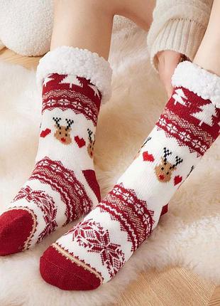 Носки новогодние с оленями красные 35-40