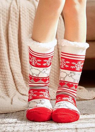 Носки новогодние с овцами и снежинками красные 35-40