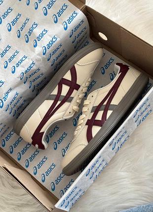 Asics onitsuka tiger beige bordo leather/асикс оницука тайгер бежевые с бордовым кожаные 36 37 38 39 40 41