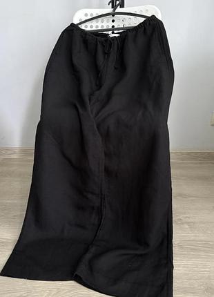 H&m лляні широкі чорні штани кюлоти штани вільного крою брюки льон