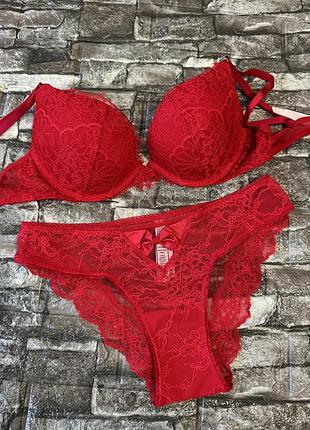 Комплект білизни victoria's secret люкс серія оригінал бюстгальтер 34б 75б трусики s