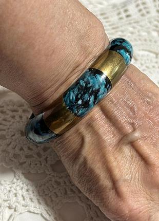 Вінтажний індійський браслет-бенгл, дерево та латунь, стиль бохо 70-80-х