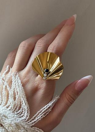 Золоте кільце лотос із камінням 💛stainless steel