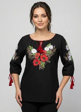 Сорочка жіноча вишиванка гладдю 42 44 46 48 50 52 54 56 58 60 44, чорний
