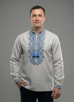 Лляна сорочка вишиванка для хлопчика підлітка червона вишивка family look 140 146 152 158 164 170 176 170, бежевий