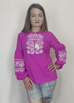 Жіноча шифонова сорочка вишиванка жовта 42 44 46 48 50 52 54 56 58 60 42, другие цвета